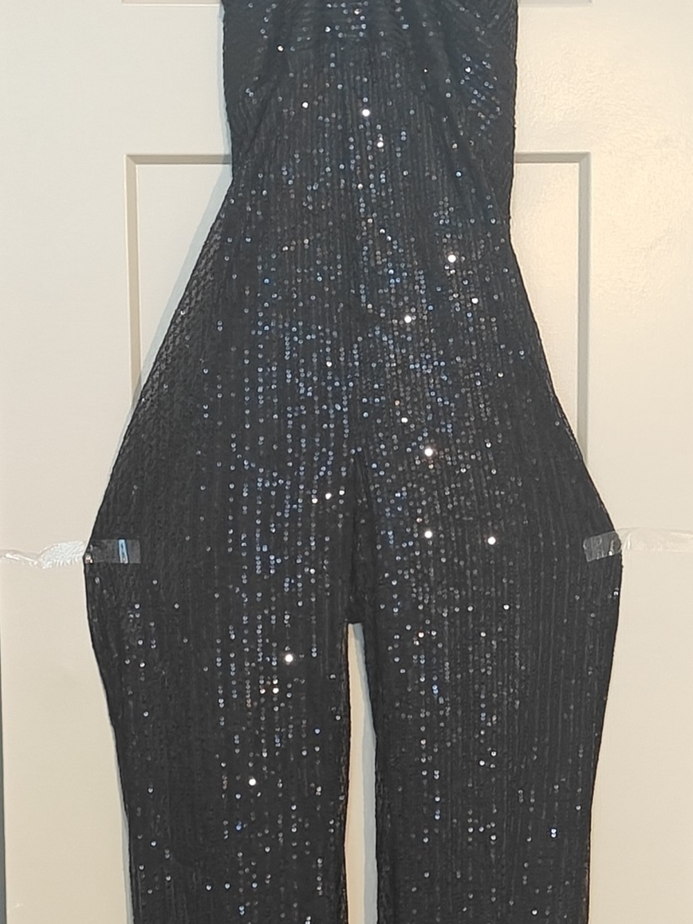 Black Sequin Strapless Wide-Leg Jumpsuit
